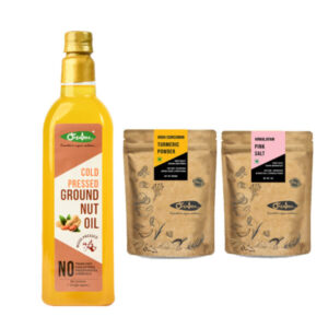 Orgatma Combo Pack – Groundnut Oil(1ltr) + Himalayan Rock Salt (1Kg) + High Curcumin Turmeric (500gm)